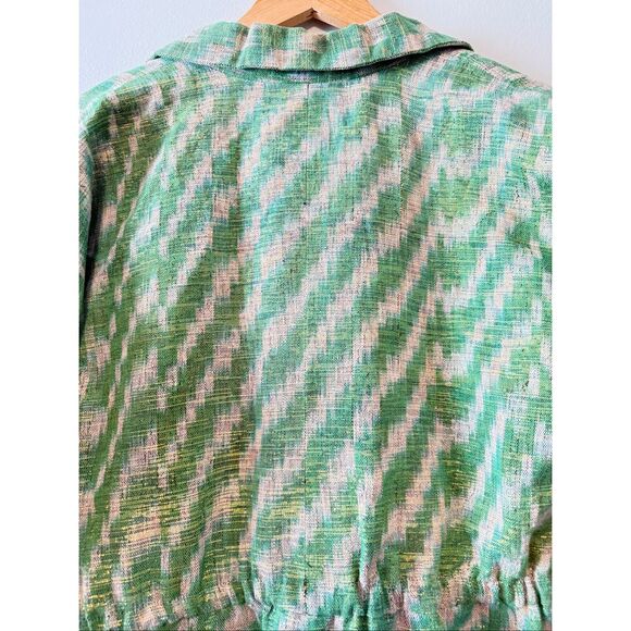 Vintage Fiandaca Couturier 8 Knee Length Dress Green Gold Ikat Zig Zag 60's Mod - Picture 12 of 16
